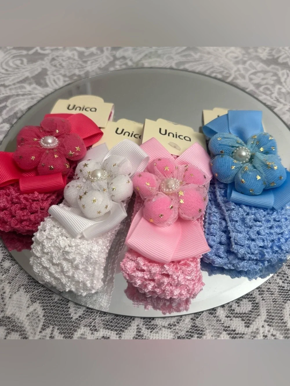 Baby Girl Headbands 👶🎀 4pc Soft Stretch Flower Set Cute